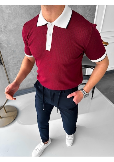 Modefendi Yüksek Kalite Desenli Polo Yaka Tshirt Bordo