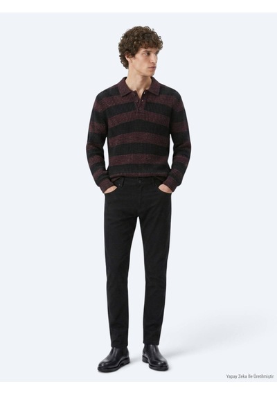 Kip Siyah Düz Dokuma Slim Fit Spor Pamuk Karışımlı Pantolon