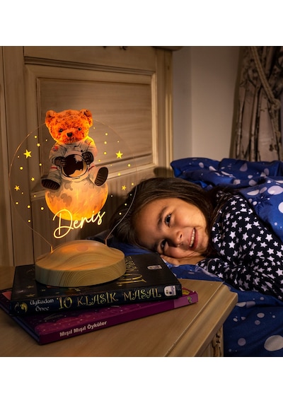 Hoşgeldin Bebek Temalı Kişiye Özel Ayıcık Gece Lambası - Aydınlatması