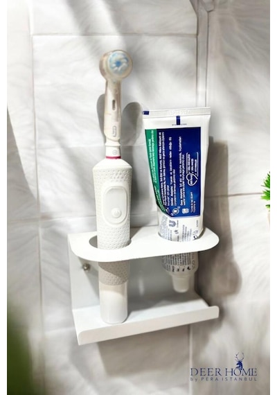 Duvara Monte Edilebilen Şarjlı Ve Pilli Diş Fırçası Ve Diş Macunu Tutucu Düzenleyici Metal Stand Beyaz