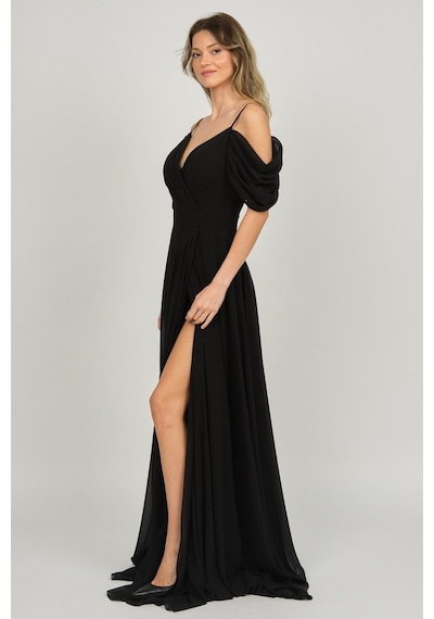 Lilas Xxl Kadın Derin Yırtmaçlı Uzun Abiye Elbise 5481027 Siyah Siyah