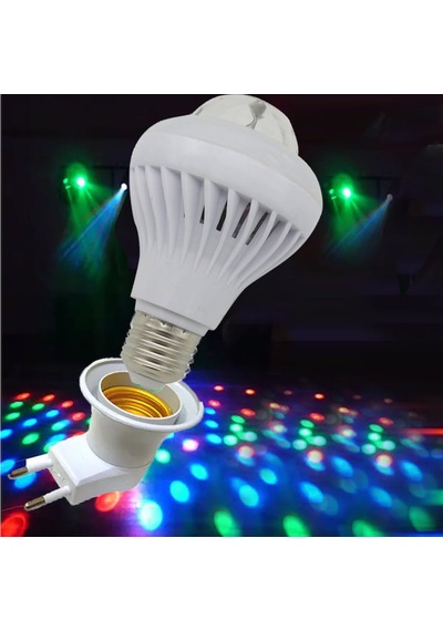 Rgb, Beyaz Döner Başlıklı Led Ampul E27 Fişli Duy Hediyeli Disko
