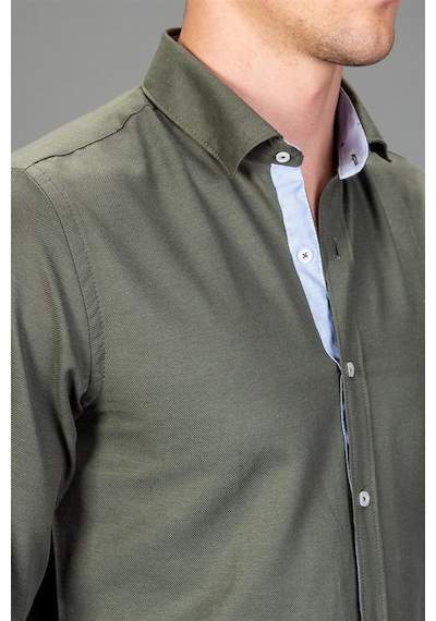 Tudors Slim Fit Dar Kesim Oxford Spor Erkek Gömlek-13420 Haki