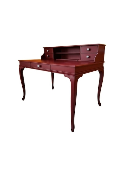 Crown Fransız Still Raflı Ahşap Çalışma Masası 80x125 Bordo