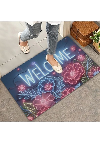 Valerine Life Neon Zambak Çiçekleri Welcome Kapı Önü Paspası 45x70cm