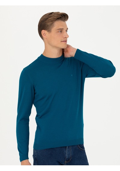 Cacharel Petrol Slim Fit Çeyrek Balıkçı Yaka Triko Kazak