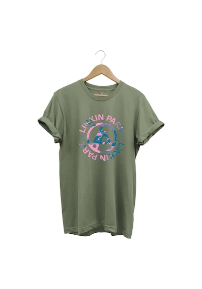 Müzik Grubu Rock Metal Baskılı Linkin Park Cool %100 Pamuk Bisiklet Yaka Haki T-shirt Haki