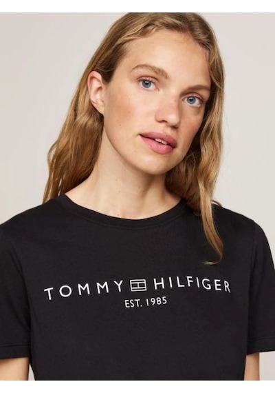 Tommy Hilfiger Reg Corp Logo C-nk Ss Kadın Siyah T-shirt - Ww0ww40276