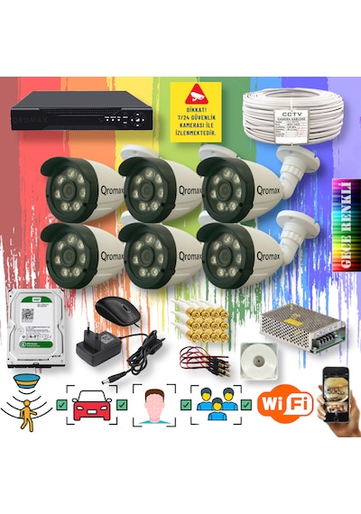 6 Kameralı Gece Renkli Yapay Zekalı Turbohd Set 3908w-108