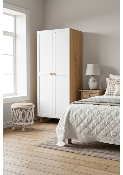 2 Kapaklı 3 Raflı Gardırop Mdf Kapak Beyaz
