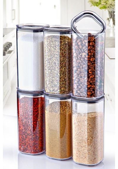Nandy Home 6 Adet 320ml. Kare Contalı Etiketli Baharat Saklama Kabı Şeffaf