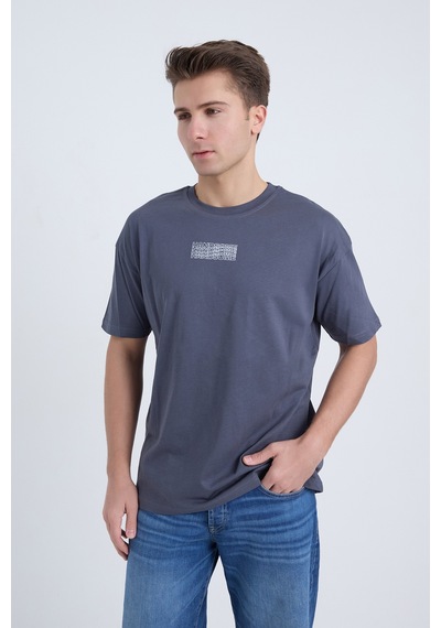 Velvoria Unisex Oversize Handsome Baskılı Antrasit Renk T-shirt