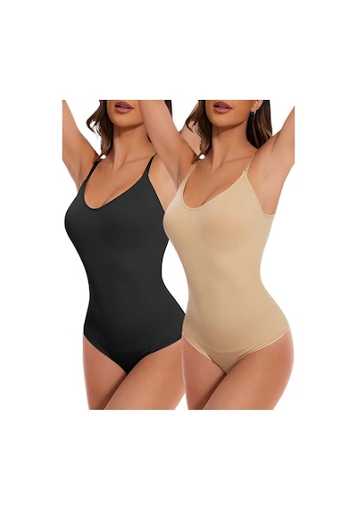 Uniquetrenders Kadın Dikişsiz Toparlayıcı Ve Çıtçıtlı İp Askılı Slip Body Korse 2'li Set Siyah - Ten Rengi