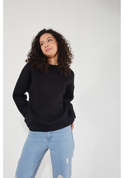 Twenty3 Kadın Bisiklet Yaka Uzun Kollu Basic 3 İplik Şardonlu Sweatshirt
