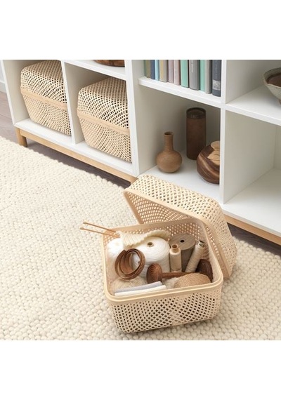 Ikea Smarra Kapaklı Kutu, Natürel, 30x30x23 Cm Çok Renkli