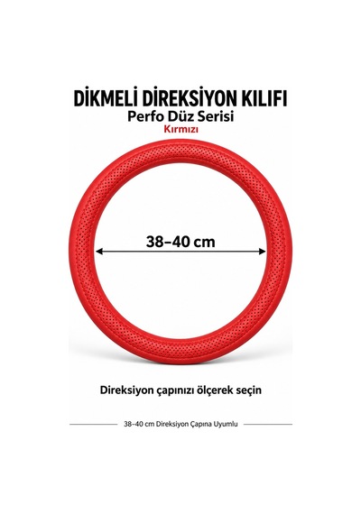 Trobus Opel Vectra 2003-2009 Uyumlu Dikmeli Direksiyon Kılıfı Perfo Düz Delikli Deri Kırmızı
