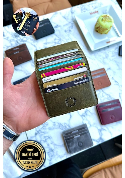 Rixe Antik Yeşil Unisex Hakiki Deri Kartlık Cüzdan Ultra Ince Kişiye Özel Isim Baskılı Yeşil
