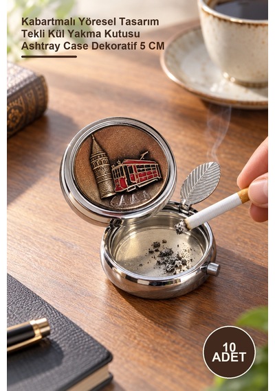 10 Adet Küllük Kutusu Kabartmalı Yöresel Tasarım Tekli Kül Yakma Kutusu Ashtray Case Dekoratif 5 Cm