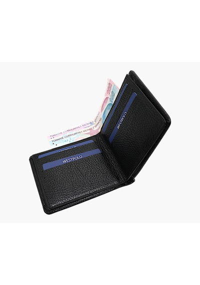 Westpolo Hakiki Deri Kağıt Para Ve Bol Kart Bölmeli Slim Unisex Cüzdan - Siyah Siyah