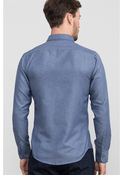 Tudors Slim Fit Düğmeli Yaka Pamuklu Kolay Ütü Düz Erkek Gömlek-15029-lacivert Lacivert