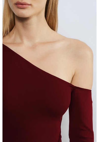 Seeh Bordo Kayık Yaka Uzun Kollu Kadın Body Sh201
