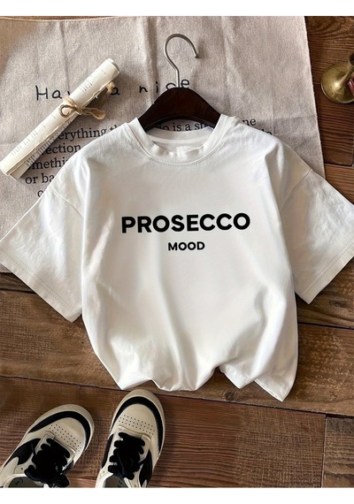 Uyguntarz Unisex Prosecco Baskılı Tasarım Tshirt Beyaz