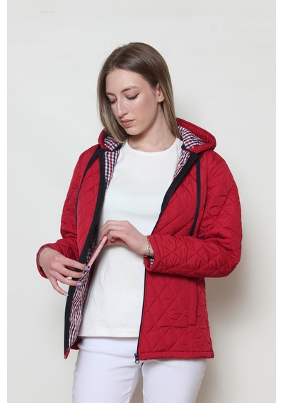 CottonCool Kadın Kapüşonlu Kapitone Mont Kırmızı