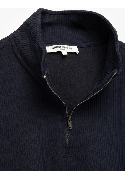 Koton Regular Fit Uzun Kollu Fermuar Detaylı Dik Yaka Sweatshirt Lacivert 7wam70009mk