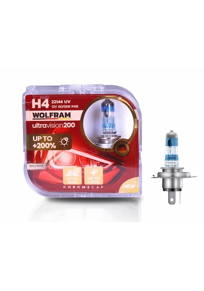 Wolfram H4 Ampul Ultra Vision +%200 Fazla +%20 Beyaz Işık 12v 60/55w