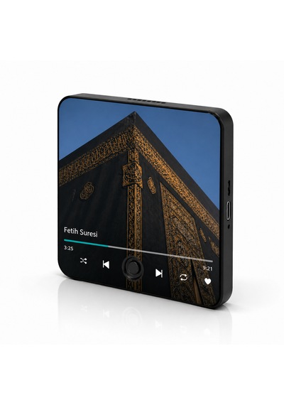 Fetih Suresi Çalan Kabe Temalı Dijital Buzdolabı Magneti Usb Şarjlı 4 Saat Kesintisiz Çalışma Manevi Hediye Siyah