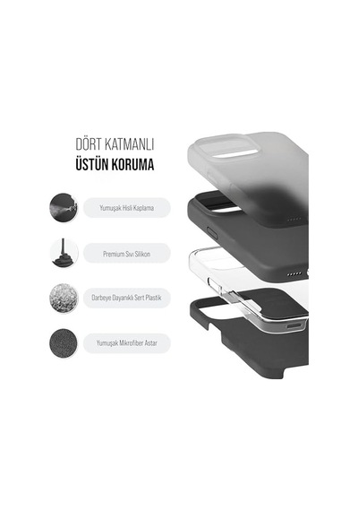 Ince Sıvı Silikon 3 Katmanlı Tam Kaplamalı Yumuşak Jel Kauçuk Kılıf Kapak Siyah 11 Pro Max 50 Diğer