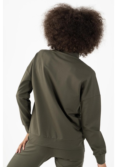 Maraton Sportswear Comfort Kadın Dik Yaka Düşük Kol Basic Açık Haki Tracktop 22178-açık Haki