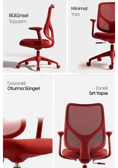 Seul Ergonomik Çalışma Sandalyesi - Kırmızı