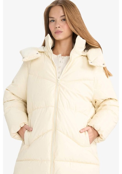 Defacto Relax Fit Kapüşonlu Fermuarlı Şişme Parka F2896ax25wner238 Ekru-er238