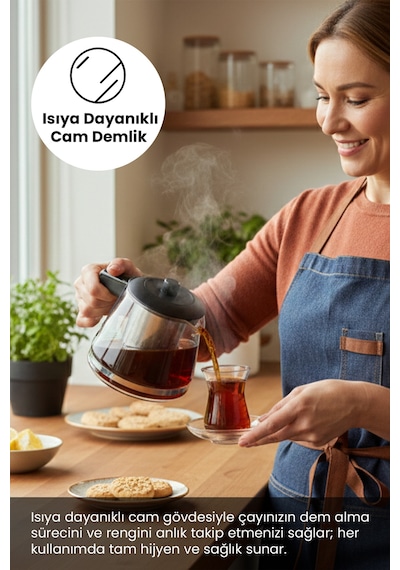 Any Morning OZ26CM05 1.8 L Cam Demlikli Paslanmaz Çelik Çay Makinesi