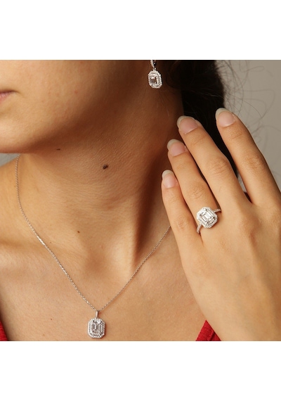 Beyaz Altın Baget Taşlı 3'lü Set Takımı 87195493