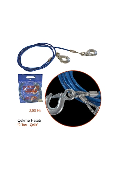 Carub Br1720502 Çekme Halatı 2 Ton Çelik İzoleli 2.5 M