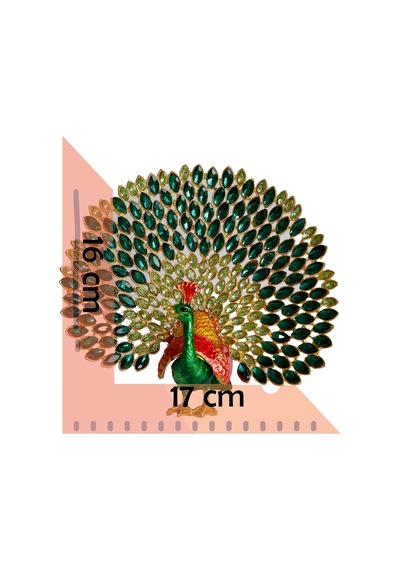 Kristal Taşlı Metal Tavus Kuşu Biblo, El İşçiliği Dekoratif Figür, 17x16 Cm, Yeşil Diğer