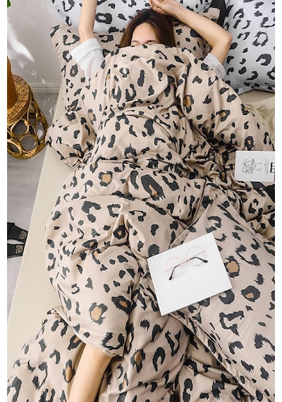 İqon Lastikli Çarşaflı Nevresim Takımı Tek Kişilik Leopar Kahve