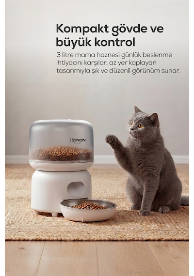 Xenon Smart Kedi Tuvaleti Ve Mama Kabı 2'li Set Wifi, 72l Otomatik Kedi Tuvaleti, Çelik Mama Kabı, Mobil Kontrol Beyaz