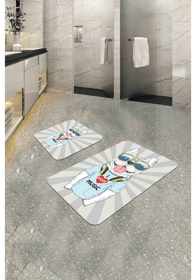 Gri Hayvanlı Banyo Halısı Klozet Takımı Paspas Seti Bs266n11