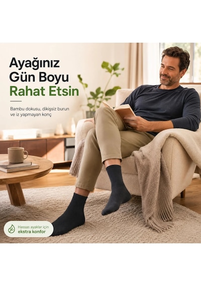 Bambu Diyabet Çorabı Lastiksiz Dikişsiz Burun Siyah Uzun Konç Hassas Ayaklar İçin