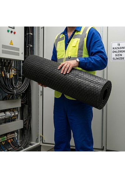 50x100 Cm İzole Halı 2 Mm 1 Kv Elektrik Yalıtkan Paspas İş Güvenliği Pano Önü Halısı 50100