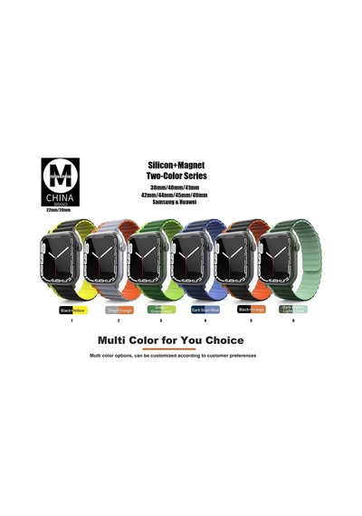 Gld-spt- Movenchy Apple Uyumlu Watch 42mm Mo-wb1 Çift Renk Mıknatıslı Silikon Kordon - Siyah-sarı
