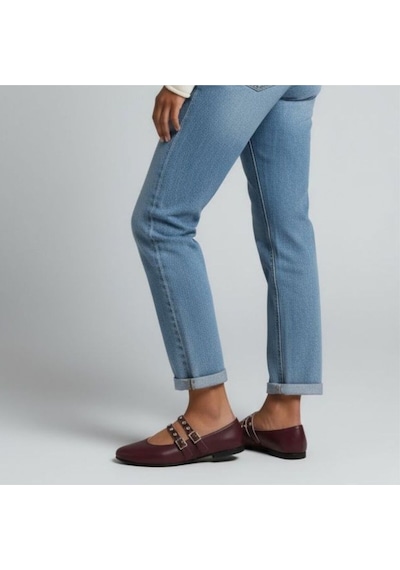 Ne&ve Shoes Bordo Deri Kadın Çift Kapsüllü Babet