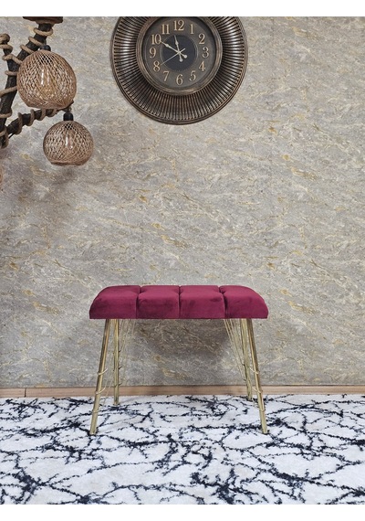 Zafir Metal Gold Tel Ayaklı 60 Cm Puf Bench - Puf - Bench - Oturak - Mutfak Oturağı - Antre Oturağı Bordo