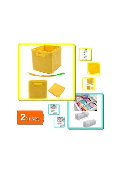 Sarı Çok Amaçlı Dolap İçi Düzenleyici Kutu + 10 Gözlü M Beden Akordiyon Organizer - 2li Set J2b5j3 Belirtilmemiş