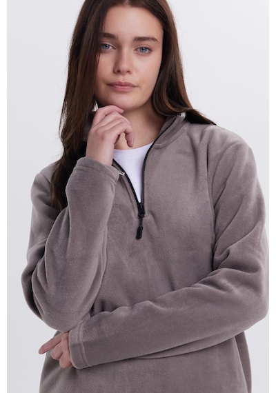 Tudors Kadın Standart Fit Anti-pilling Tüylenme Yapmayan Soğuk Geçirmez Açık Gri Bato Yaka Polar Sweatshirt-41781 Açık Gri