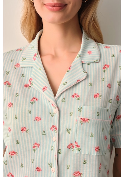 Suwen Melinda Pamuklu Gömlek Yaka Pijama Takımı Sh26607660b1141 Yeşil