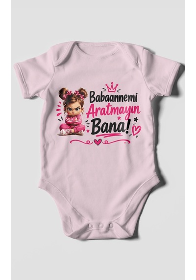 Morivokids Babaanneye Özel Kısa Kollu Bebek Body %100 Pamuk Bebe Pembe